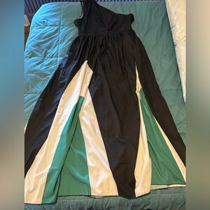 One shoulder color block maxi dress